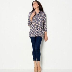 Attitudes by Renee Regular Casknit Plaid Cozy Shacket Indigo,Large